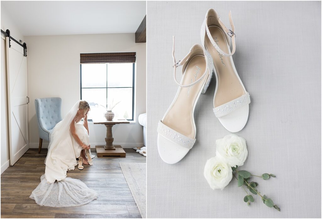 Summer Sioux Falls Wedding | Bride getting ready shoes