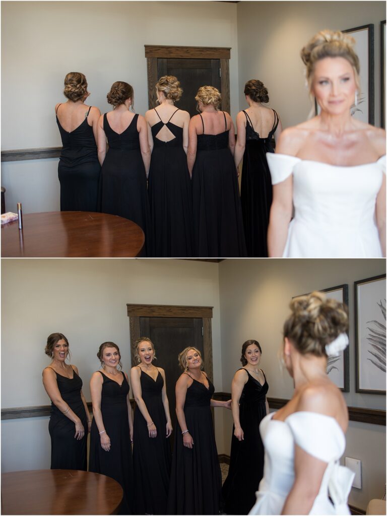Sioux Falls Country Club Spring wedding - First Look with bridesmaids